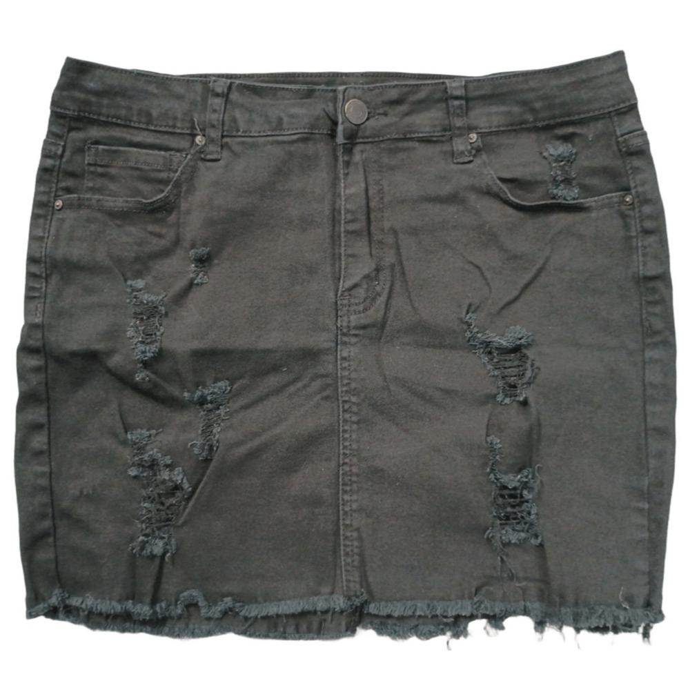 Wax Jeans Women's Skirt Large (12-14) Distressed Stretch Black Raw Hem